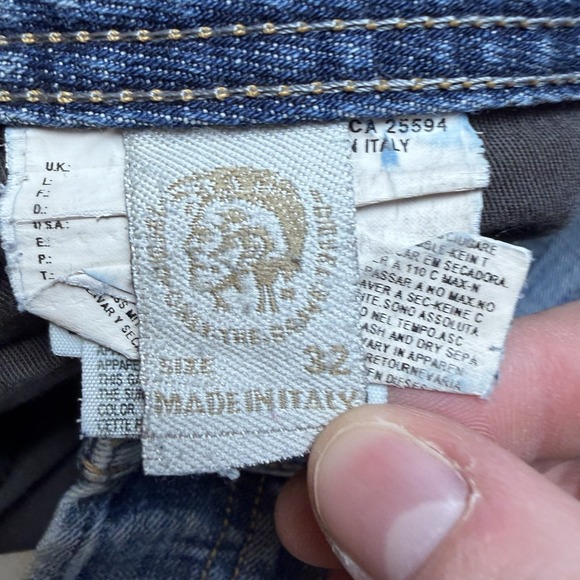 Diesel Zatiny Jeans Men 32x34 Blue Bootcut Italy Thrash Embroidery Faded 008LD - Picture 7 of 16